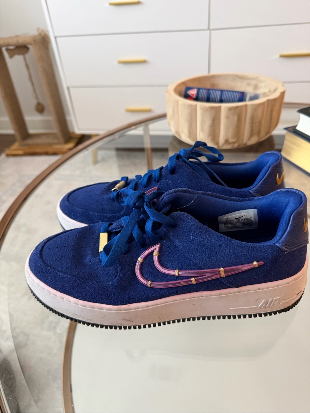 Nike Women Royal Blue Suede Sneakers with Pink Swoosh